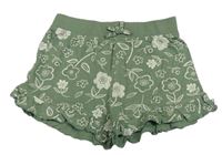 Khaki bavlněné kraťasy s kytičkami Primark
