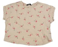 Světlerůžové crop tričko s plameňáky New Look