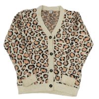 Bílý propínací svetr s leopardím vzorem Tu