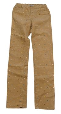 Béžové elastické manšestráky se srdíčky H&M