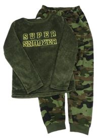Khaki-army chlupato/fleecové pyžamo s nápisem Pep&Co