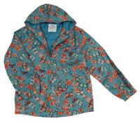 Petrolejová květinová šusťáková jarní bunda s motýlky a kapucí Tu