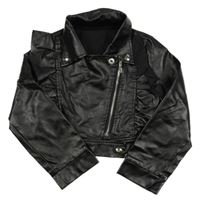 Černá koženková bunda s volánkem