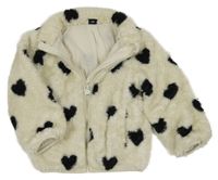 Smetanová chlupatá podšitá bunda se srdíčky F&F