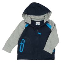 Tmavomodro-šedá propínací mikina s kapucí Topolino