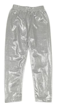 Stříbrno-bílé třpytivé lesklé legíny 