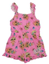 Růžový bavlněný kraťasový overal s LOL