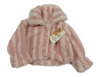 Nové - růžová pruhovaná huňatá propínací mikina s límečkem Tiny Rose 