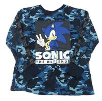 Tmavomodro-modré army pyžamové triko se Sonicem 