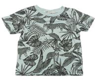 Světlemodré tričko s listy a tygrem H&M