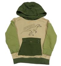 Béžovo-khaki mikina s dinosaurem a kapucí 