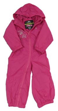 Neonově růžová šusťáková zimní funkční kombinéza s obrázkem a kapucí Trespass