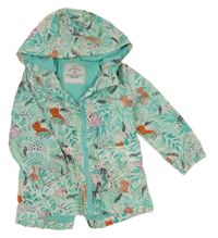 Zeleno-bílá vzorovaná šusťáková podzimní bunda se zvířaty a kapucí George