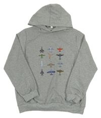 Šedá mikina s letadly a kapucí 