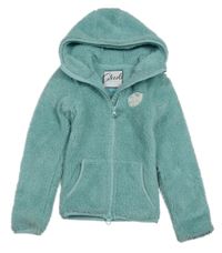 Tyrkysová chlupatá propínací mikina s nášivkou a kapucí Steeds