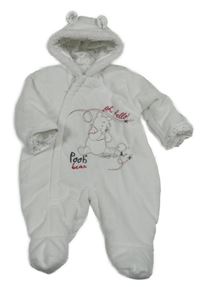 Bílá chlupatá zateplená kombinéza s Púem a kapucí George