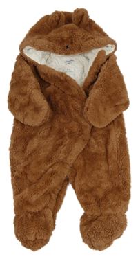 Hnědá kožešinová zateplená kombinéza s kapucí Vertbaudet
