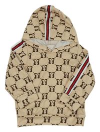 Béžovo-hnědá vzorovaná mikina s kapucí 