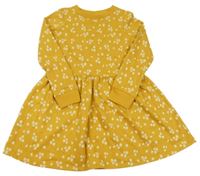 Hořčicové teplákové květované šaty F&F