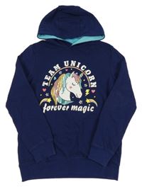 Tmavomodrá mikina s jednorožcem a kapucí bpc