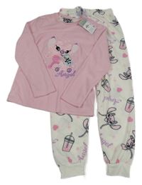 Nové - Světlerůžovo-smetanové fleecové pyžamo se Stitchem Primark