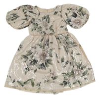 Pudrové květované tylovo/flitrové šaty H&M