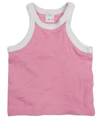 Růžovo-bílý žebrovaný crop top Zara 