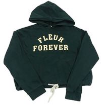 Tmavozelená crop mikina s nápisem a kapucí H&M