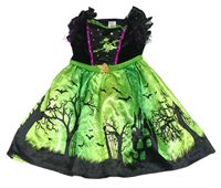 Limetkovo-černé saténovo/sametové halloweenské šaty F&F