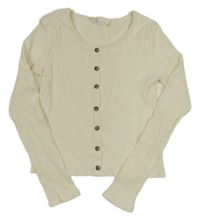 Smetanové žebrované crop triko s knoflíčky H&M