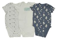 3x - Bílé + bílo-modré pruhované + modré body se zvířátky C&A