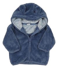 Tmavomodrá chlupatá propínací mikina s kapucí Next