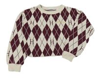 Vínovo-béžový károvaný crop svetr Harry Potter H&M