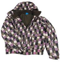 Barevná kostkovaná zimní bunda s kapucí Alive