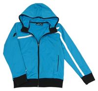 Tyrkysovo-černá sportovní funkční propínací mikina s pruhy a kapucí Pro Touch 