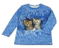 Modro-bílé vzorované triko s kočkami Denater