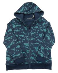 Tmavomodro-modrá vzorovaná propnací zateplená mikina s kapucí Pocopiano