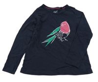 Tmavomodré triko s ptáčkem Lupilu 