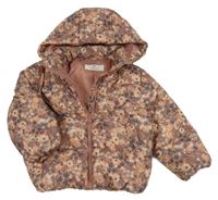 Starorůžová šusťáková prošívaná zimní bunda s kytičkami a kapucí H&M