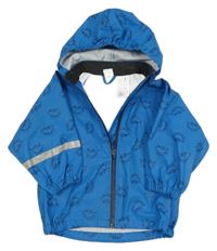 Modrá nepromokavá bunda s dinosaury a odepínací kapucí H&M