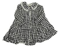 Černo-bílé kostkované plátěné propínací šaty s límečkem F&F