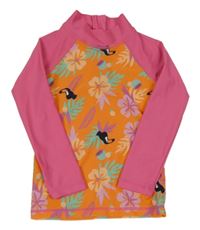 Oranžovo-růžové UV triko s květy a tukany Kuniboo