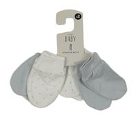 Nové - 4x - 2x Světlemodré + 2x bílé bavlněné rukavice s hvězdičkami George 