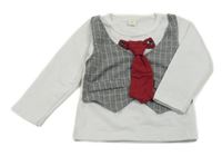 Bílé společenské triko s našitou vestou a kravatou 