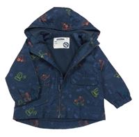 Tmavomodrá šusťáková jarní bunda s bagry a kapucí Mothercare