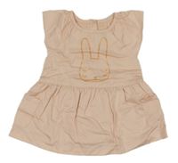 Broskvové plátěné balonové šaty se zajíčkem Vertbaudet