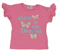 Světlerůžové tričko s nápisem a motýlky Infinity 