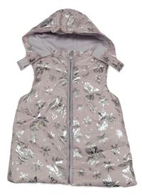 Světlerůžová šusťáková prošívaná zateplená vesta s Elsou a kapucí Disney