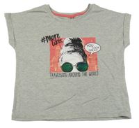 Šedé crop tričko s potiskem Y.F.K. 