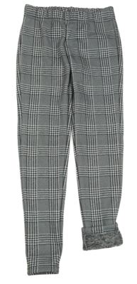 Šedo-bílé kostkované zateplené legíny Yigga